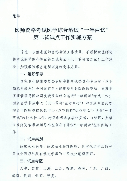 國家衛健委關于在天津等12個考區開展“一年兩試”試點工作的通知！