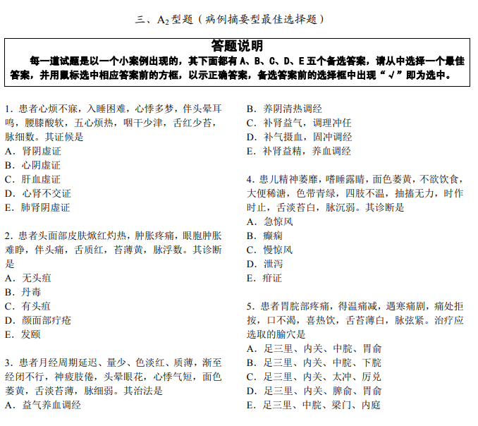 全國2021年中醫醫師資格題型